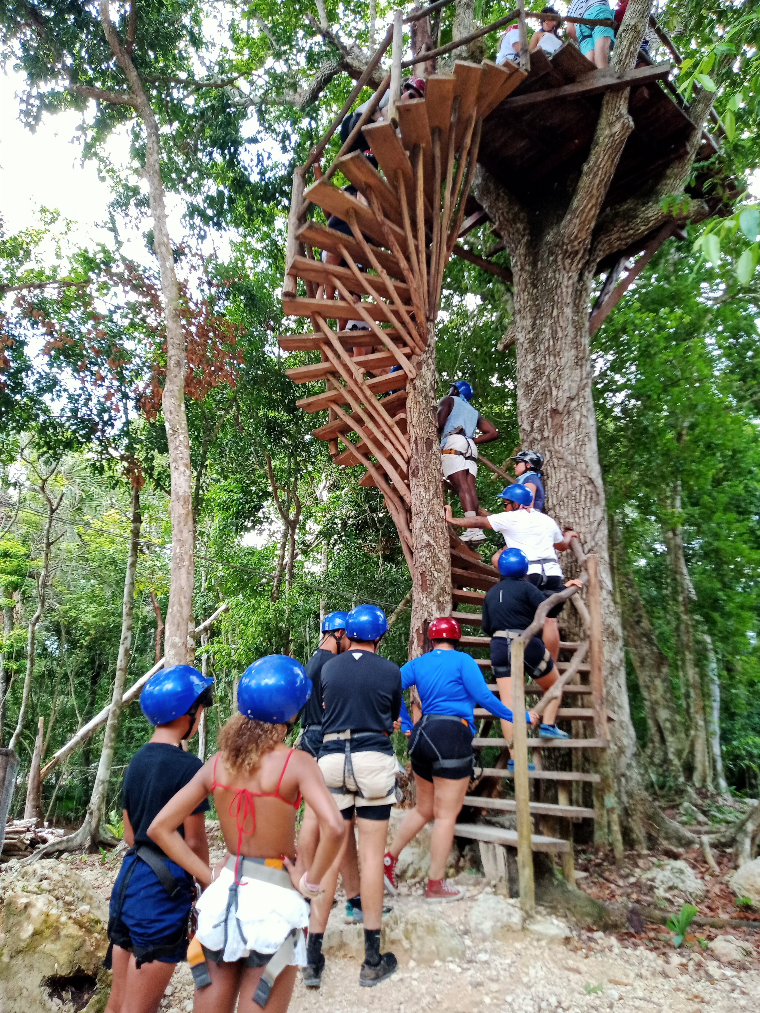 Escalera de tirolesa en la selva — aventura en cenote